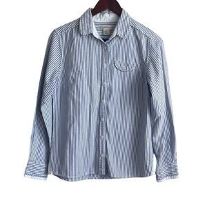 Orvis Women Top 6 Blue‎ White Stripe Cotton Long Sleeve Button Up Preppy Coastal